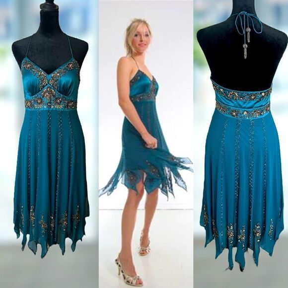 Sue Wong Dresses & Skirts - SUE WONG Nocturne Y2K Hand Beaded Midi Slip Dress Silk Woodland Fairy Size 6